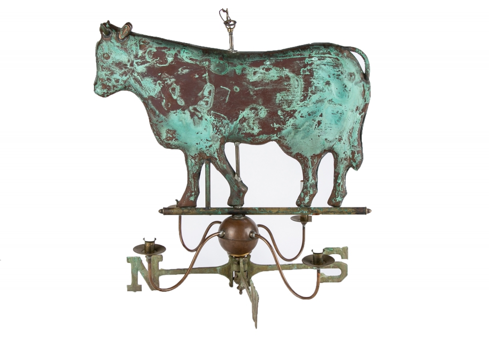 Farmhouse Kitchen - Cow Form Weathervane Mounted As A Chandelier Item #127887